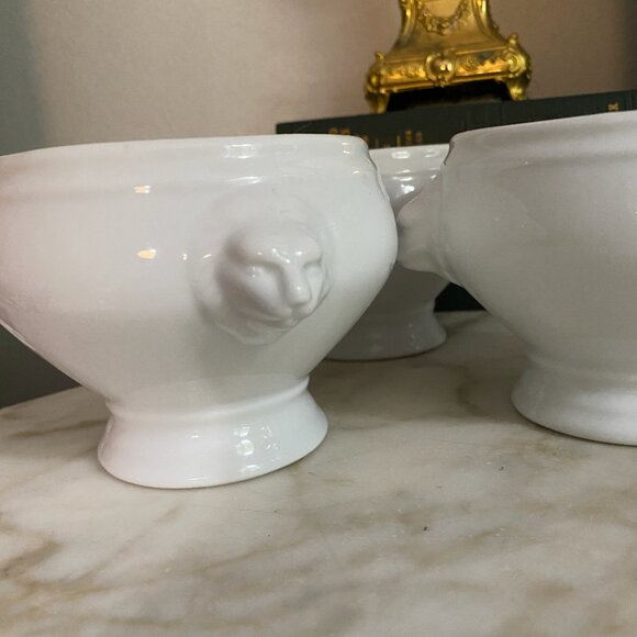 Set Of 3 Cordon Bleu White Lion Head Porcelain Soup Bowls Bowl French - Picture 3 of 4
